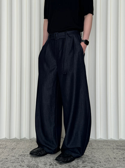 Belted Double-Pleat Casual Trousers