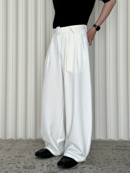 Belted Double-Pleat Casual Trousers