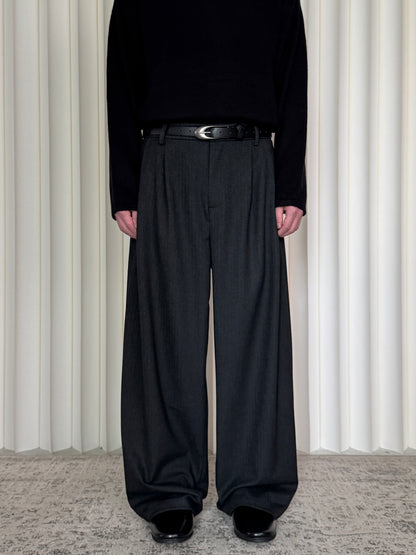 Subtle Texture Wool Double-Pleat Trousers