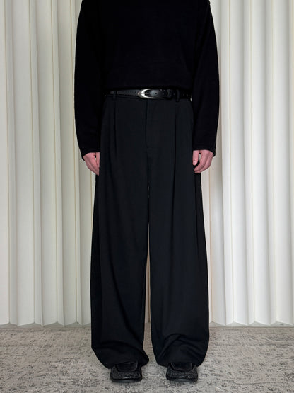 Subtle Texture Wool Double-Pleat Trousers