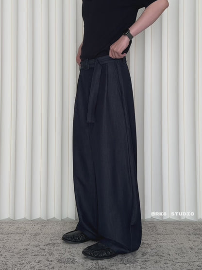 Belted Double-Pleat Casual Trousers