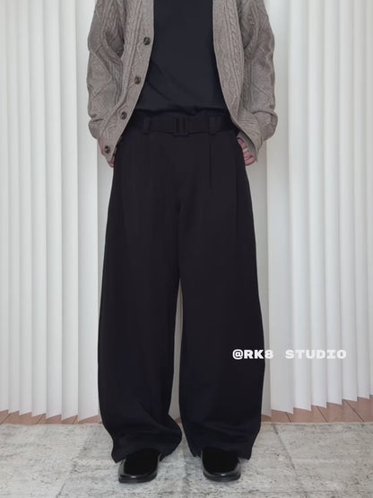 Belted Double-Pleat Casual Trousers