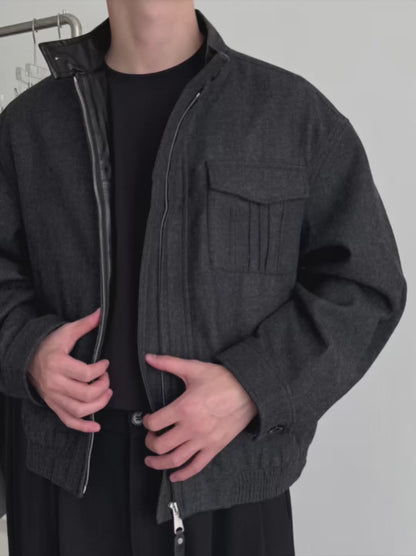 Niche Minimalist Harrington Wool Jacket