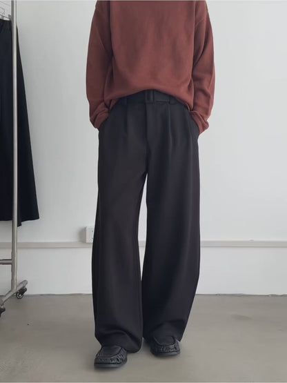 Belted Double-Pleat Casual Trousers